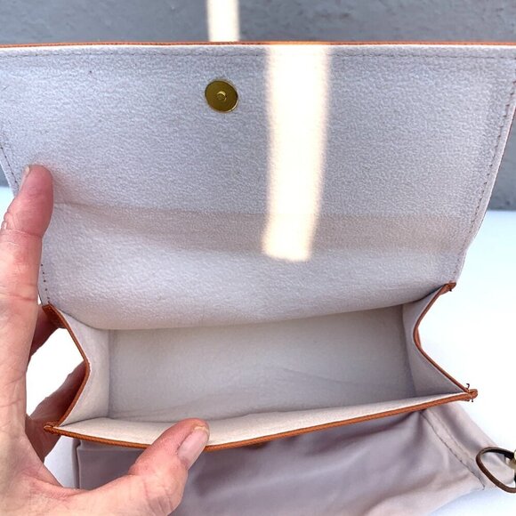 Tory Burch Protective Glasses Sunglasses Case Orange Leather Triangle With Cloth - Picture 2 of 7